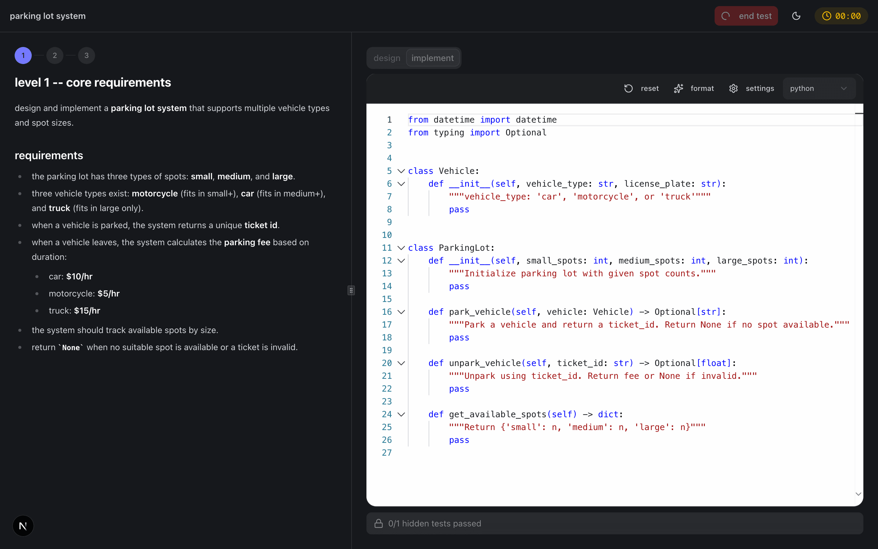 CrackWithAI simulation interface with code editor and problem requirements